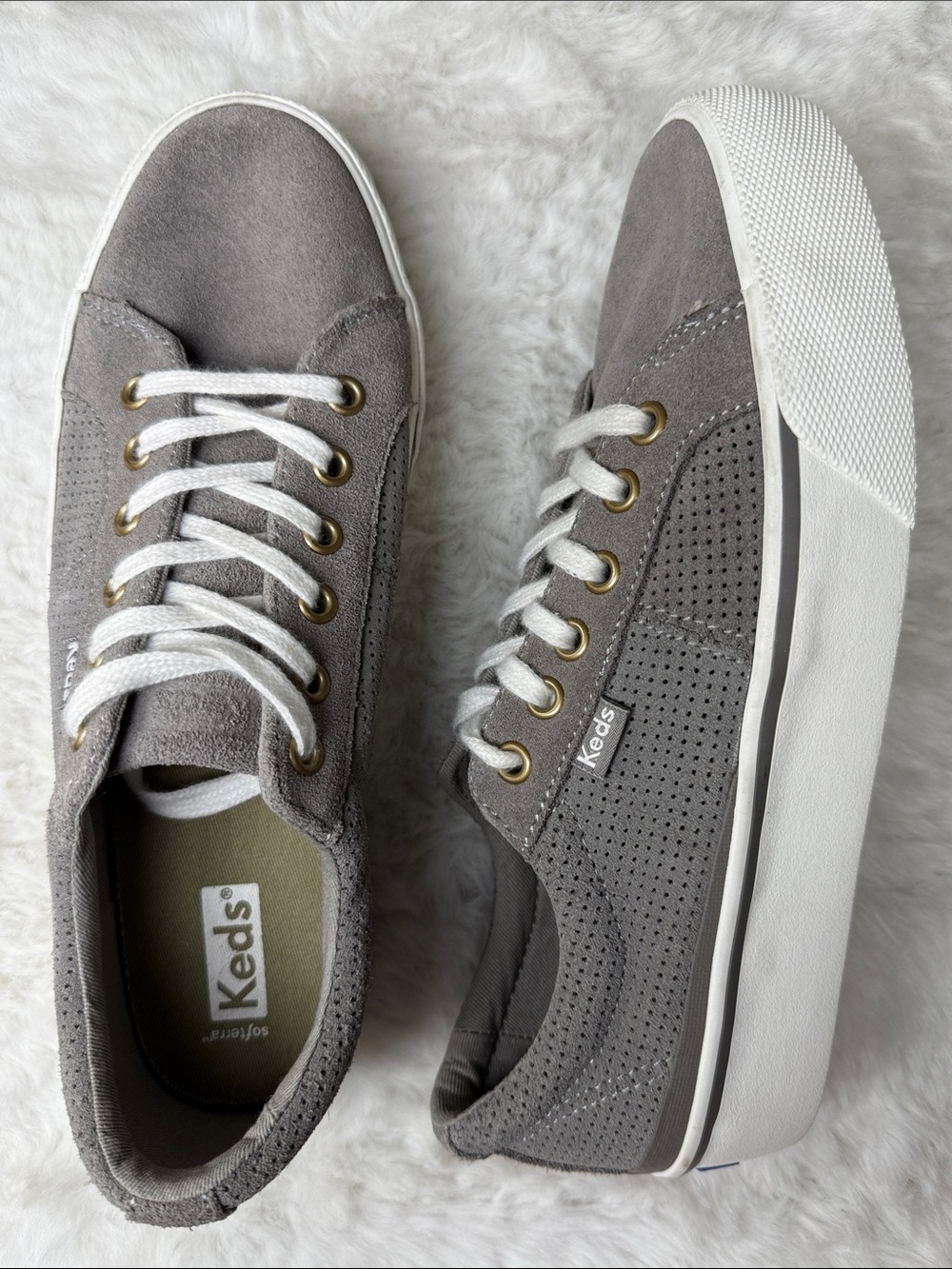 Keds Jump Kick Duo Gray Suede Platform Sneaker Women 9 Perforated LaceUp Neutral